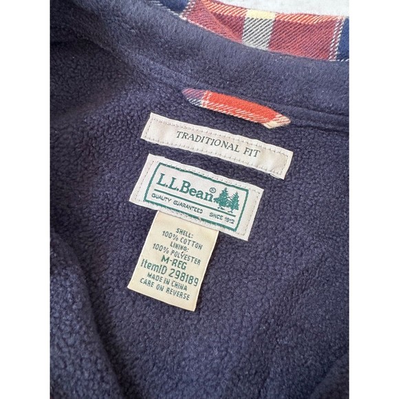 LL Bean Fleece Lined Flannel Shirt Jacket Men's Medium Shacket Navy Plaid - Picture 7 of 13